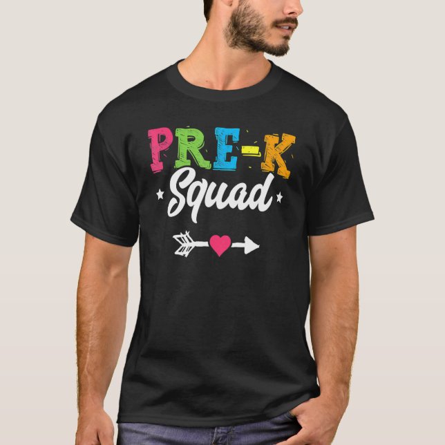 Pre K Squad Teacher Student Kids Preschool Back To T-Shirt (Vorderseite)
