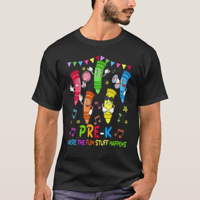 Pre K, wo die Fun Stuff passiert Niedlichen Crayon T-Shirt (Vorderseite)