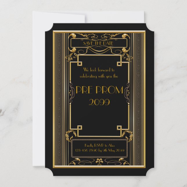 Pre-PromJunior, Great Gatsby, Gold, Black Save The Date (Vorderseite)