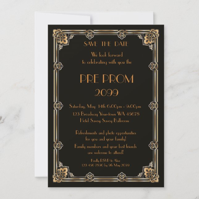 Pre-PromJunior, Great Gatsby, Gold, Black Save The Date (Vorderseite)
