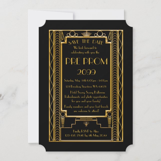 Pre-PromJunior, Great Gatsby, Gold, Black Save The Date (Vorderseite)