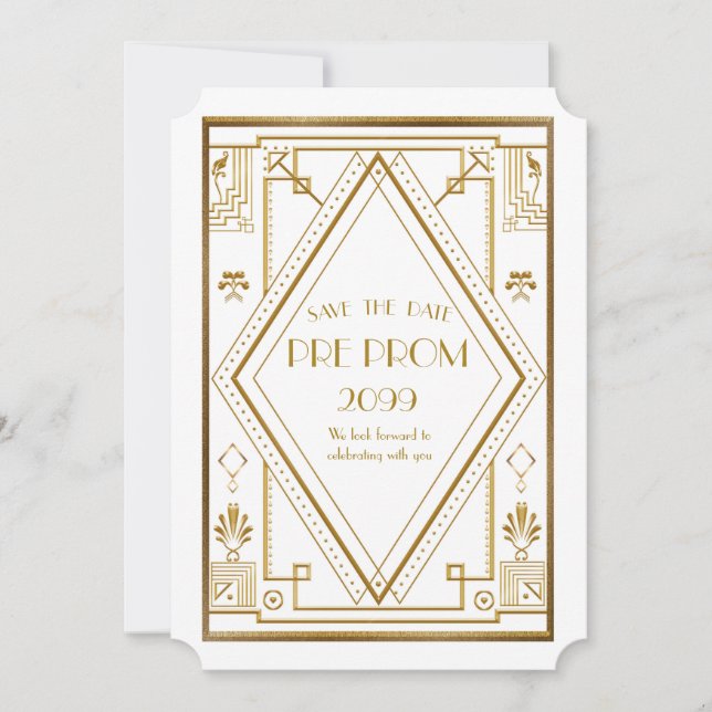 Pre-PromJunior, Great Gatsby, Gold, weiß Save The Date (Vorderseite)