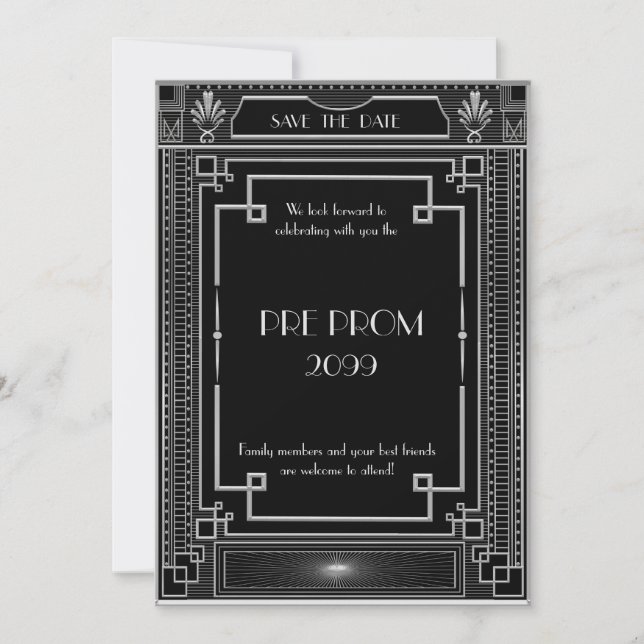 Pre-PromJunior, Great Gatsby, Silver, Black Save The Date (Vorderseite)