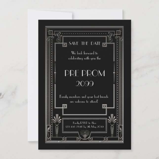 Pre-PromJunior, Great Gatsby, Silver, Black Save The Date (Vorderseite)