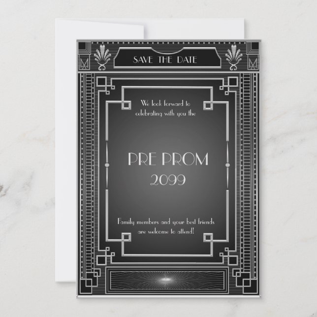 Pre-PromJunior, Great Gatsby, Silver, Black Save The Date (Vorderseite)