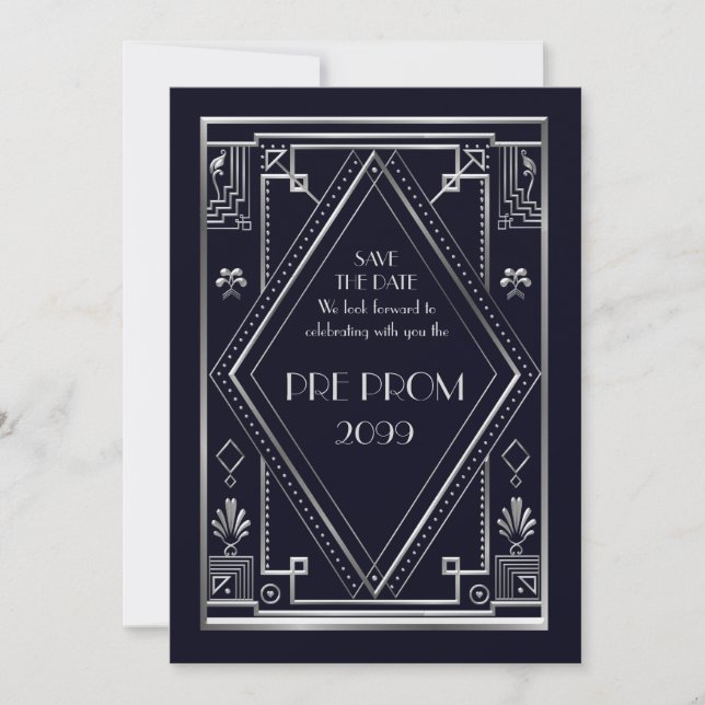 Pre PromJunior, Great Gatsby, Silver, Navy Save The Date (Vorderseite)
