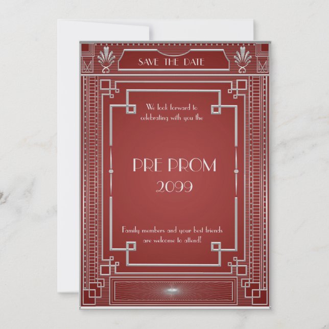 Pre-PromJunior, Great Gatsby, Silver, Red Save The Date (Vorderseite)