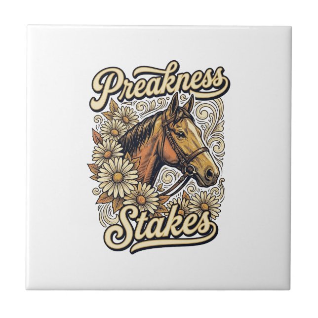 Preakness Stakes Vintage-Pferde-Blumen-Renn-Design Fliese (Vorderseite)