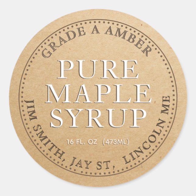 Precalculated Maple Syrup Product Label (Kraft) Runder Aufkleber (Vorderseite)