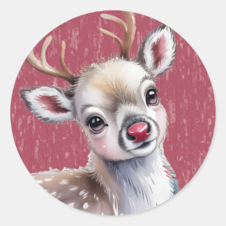 Precious White Reindeer Red Shiny Nose Birthday Runder Aufkleber