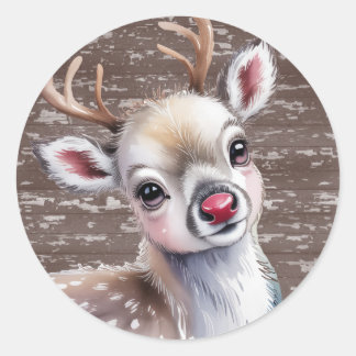Precious White Reindeer Red Shiny Nose Birthday Runder Aufkleber