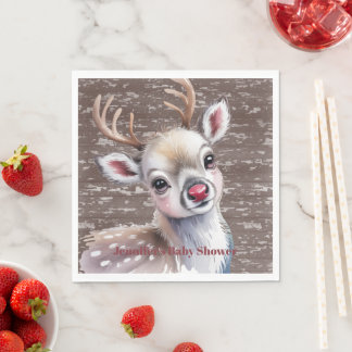 Precious White Reindeer Red Shiny Nose Birthday Serviette