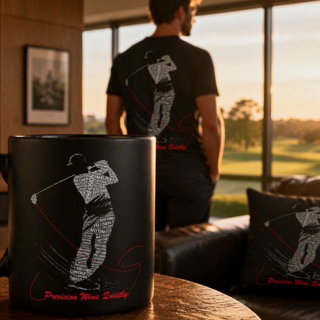 Precision siegt leise Golf-Wortkunst Kaffeetasse (Von Creator hochgeladen)
