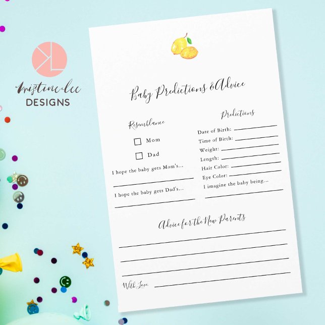 Predictions & Advice Lemon Baby Shower Game (Von Creator hochgeladen)