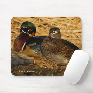 Preening Wood Ducks on Log Mousepad