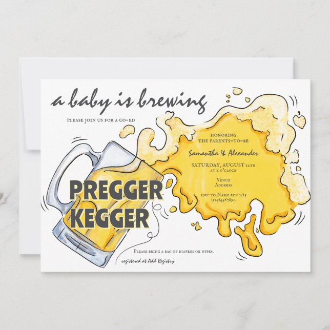 Pregger Kegger Watercolor Beer Co-ED Kinderdusche Einladung (Vorderseite)