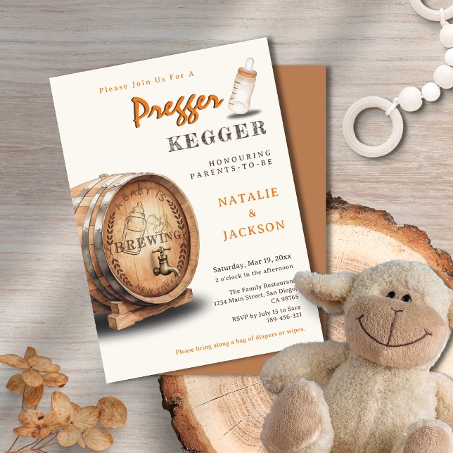 Pregger Kegger Watercolor Keg Couple Baby Dusche Einladung (Pregger Kegger Watercolor Keg Couple Baby Shower Invitation)