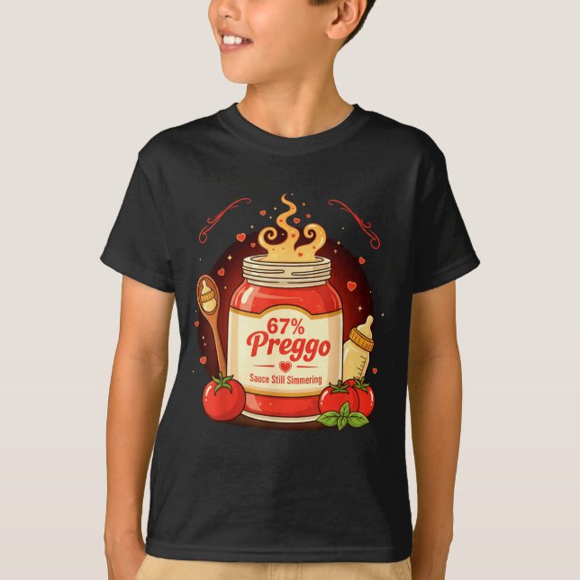 Preggo Sauce Pasta Pregnancy Announcement Funny 67 T-Shirt (Vorderseite)