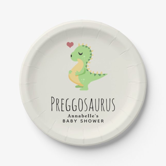 Preggosaurus Niedlich Dinosaur Babydusche Pappteller (Vorderseite)