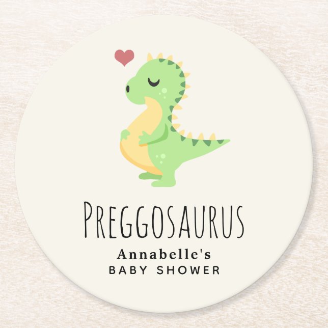 Preggosaurus Niedlich Dinosaur Babydusche Runder Pappuntersetzer (Vorderseite)