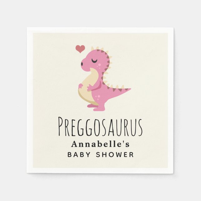 Preggosaurus Niedlich Dinosaur Girl Babydusche Serviette (Vorderseite)