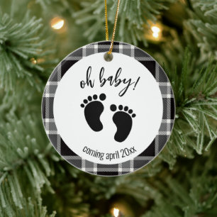 Pregnancy Announcement Black Tartan Christmas Keramik Ornament