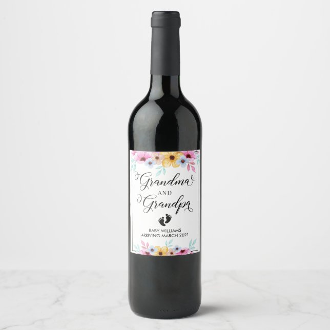 Pregnancy Announcement Floral Wine Label Weinetikett (Vorderseite)