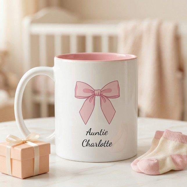 Pregnancy Announcement Gift For Aunt Bow Zweifarbige Tasse (Von Creator hochgeladen)