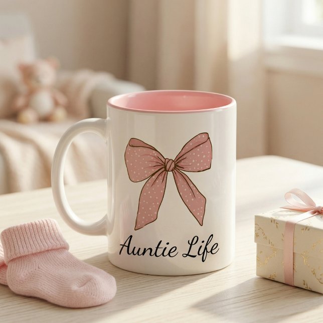 Pregnancy Announcement Gift For Aunt Bow Zweifarbige Tasse (Von Creator hochgeladen)