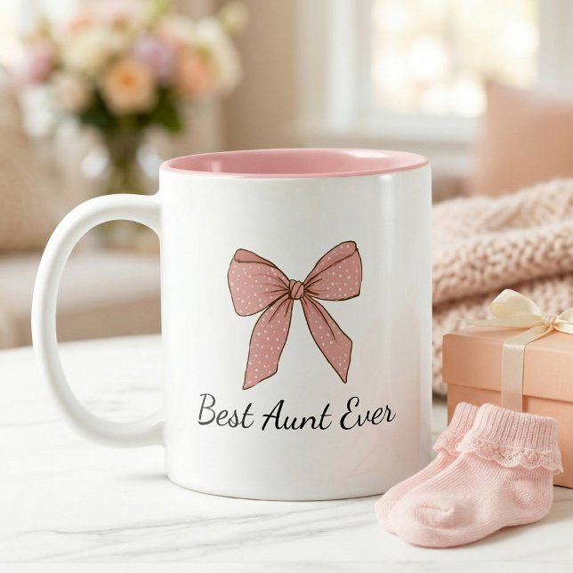 Pregnancy Announcement Gift For Aunt Bow Zweifarbige Tasse (Von Creator hochgeladen)