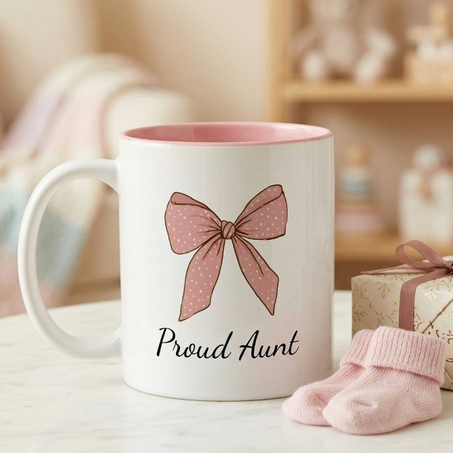 Pregnancy Announcement Gift For Aunt Proud Bow Zweifarbige Tasse (Von Creator hochgeladen)