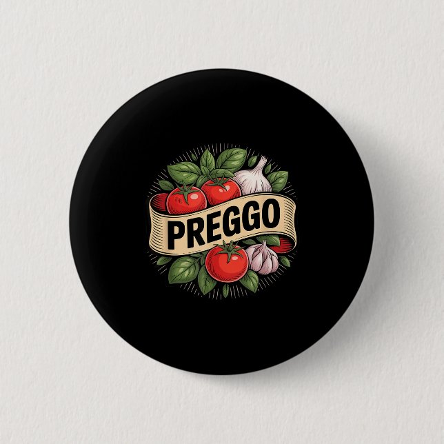 Pregnancy Announcement Prego Pasta Sauce Funny Pre Button (Vorderseite)