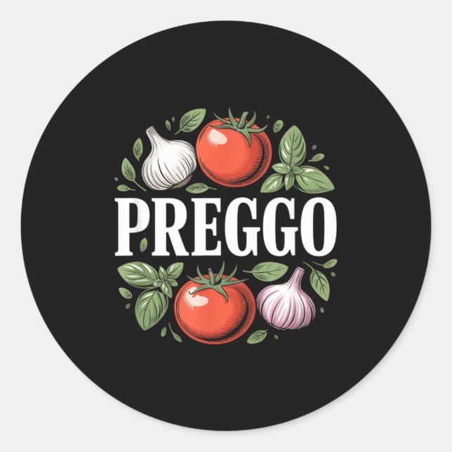 Pregnancy Announcement Prego Pasta Sauce Funny Pre Runder Aufkleber (Vorderseite)