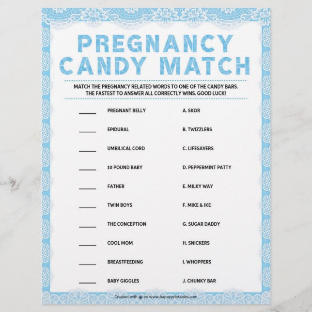 Pregnancy Candy Match [Luxury Lace [blau] Briefbogen (Vorderseite)