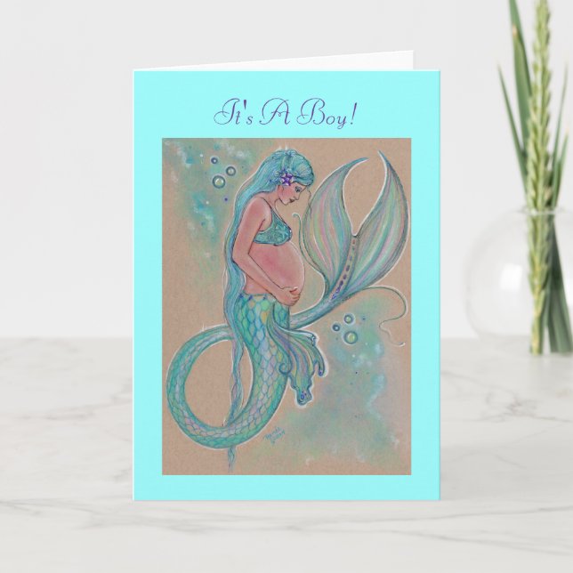 Pregnancy mermaid blue card von Renee Lavoie Ankündigung (Vorderseite)