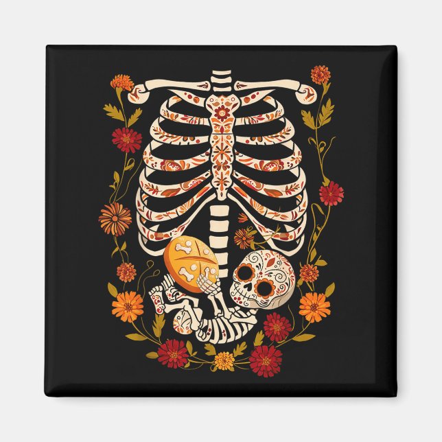 Pregnancy Skeleton Dia De Los Muertos Mexican Bell Magnet (Vorne)