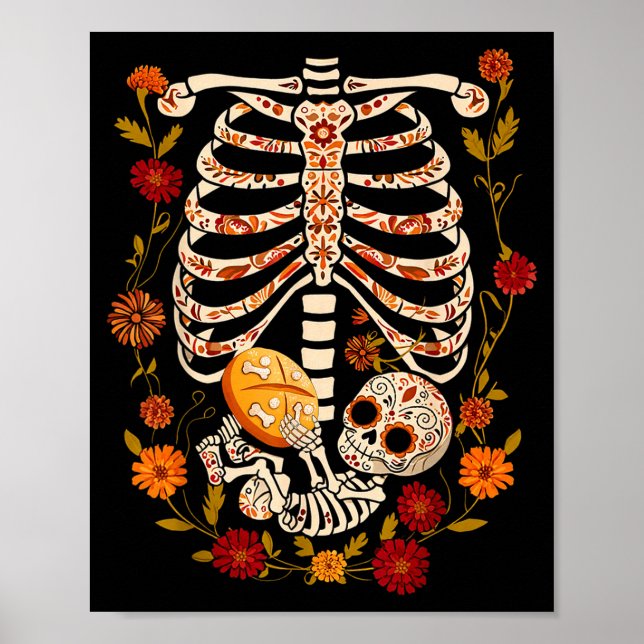 Pregnancy Skeleton Dia De Los Muertos Mexican Bell Poster (Vorne)