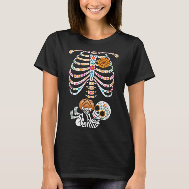Pregnancy Skeleton Dia De Los Muertos Mexican Bell T-Shirt (Vorderseite)