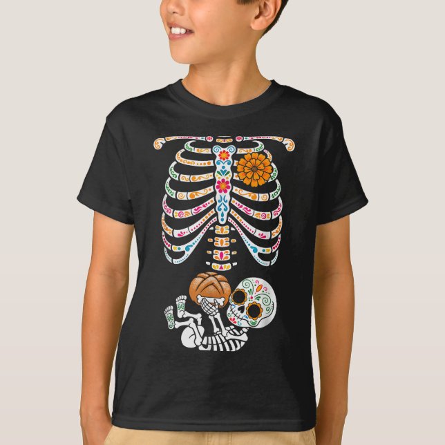 Pregnancy Skeleton Dia De Los Muertos Mexican Bell T-Shirt (Vorderseite)