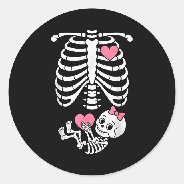 Pregnancy Skeleton Girl Baby Rib Cage Belly Bump H Runder Aufkleber (Vorderseite)