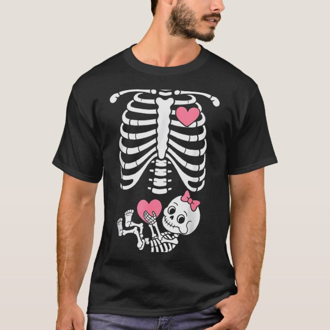 Pregnancy Skeleton Girl Baby Rib Cage Belly Bump H T-Shirt (Vorderseite)