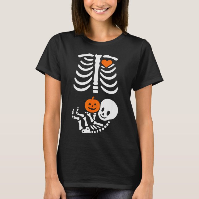 Pregnant Skeleton Baby Bump Funny Halloween Tee  (Vorderseite)