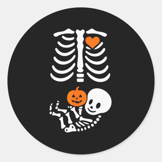 Pregnant Skeleton Baby Bump Funny Halloween Tee  Runder Aufkleber (Vorderseite)