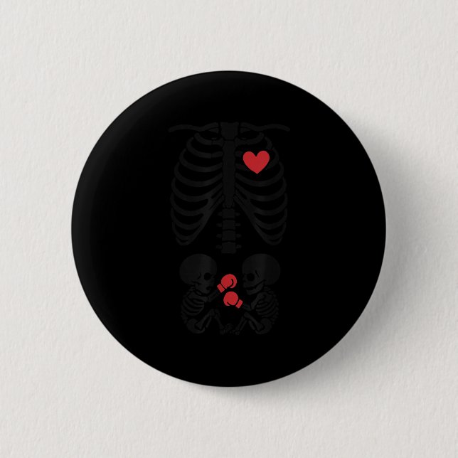 Pregnant Skeleton Twin Halloween Skeleton Boxing T Button (Vorderseite)