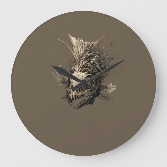 Prehistoric Fish Skull Grunge Dark Art Große Wanduhr (Vorderseite)