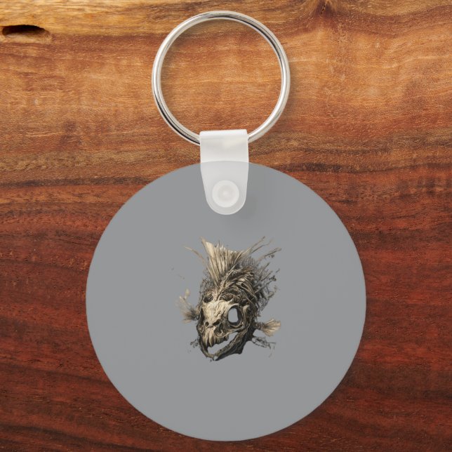 Prehistoric Fish Skull Grunge Dark Art Schlüsselanhänger (Vorderseite)
