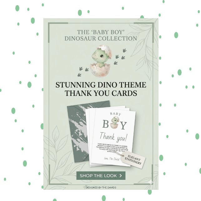 Prehistoric Sage Green Baby Boy Shower Dankeskarte (Von Creator hochgeladen)