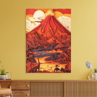 Prehistoric Volcanic Landscape in Paper Cut Art Leinwanddruck