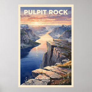 Preikestolen Kanzelfelsen Norwegen Vintage Reise Poster