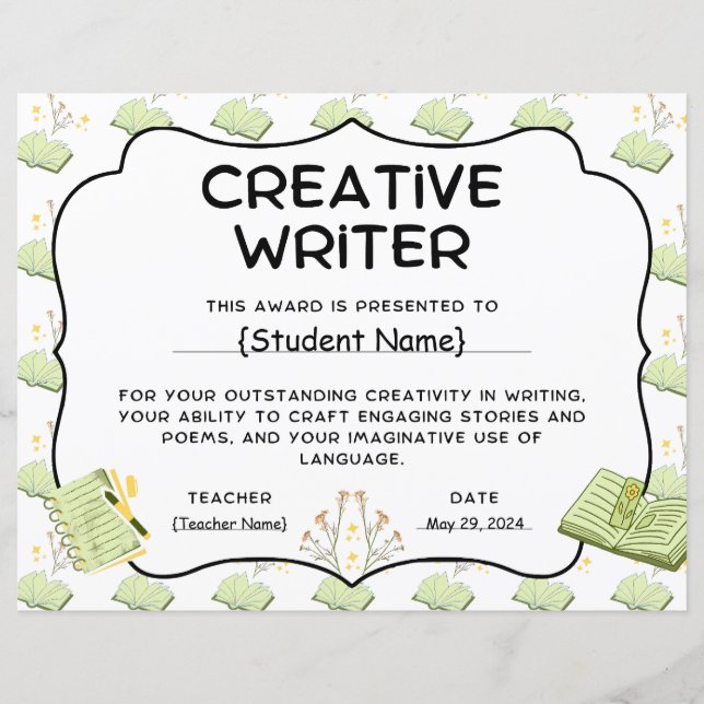 Preis für die Anerkennung von Creative Writer Stud (Vorderseite)